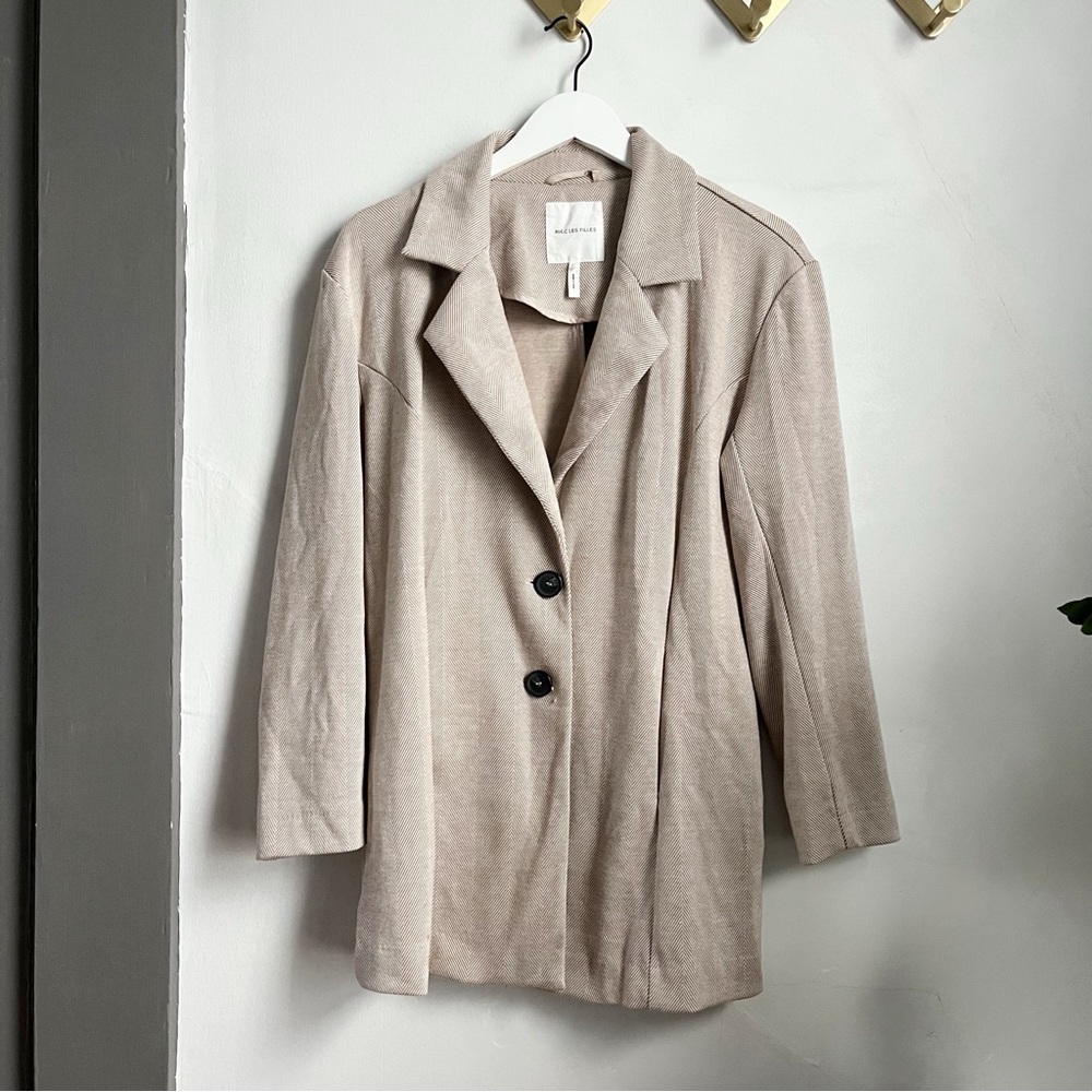 Avec Les Filles Knit Oversized Blazer in Camel Chevron